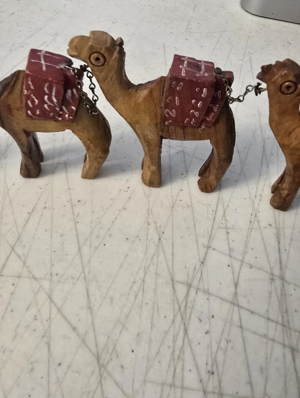 VTG Bethlehem Camel Olive Wood Hand Carved  Figurines 2 Donkeys 3 Camel READ